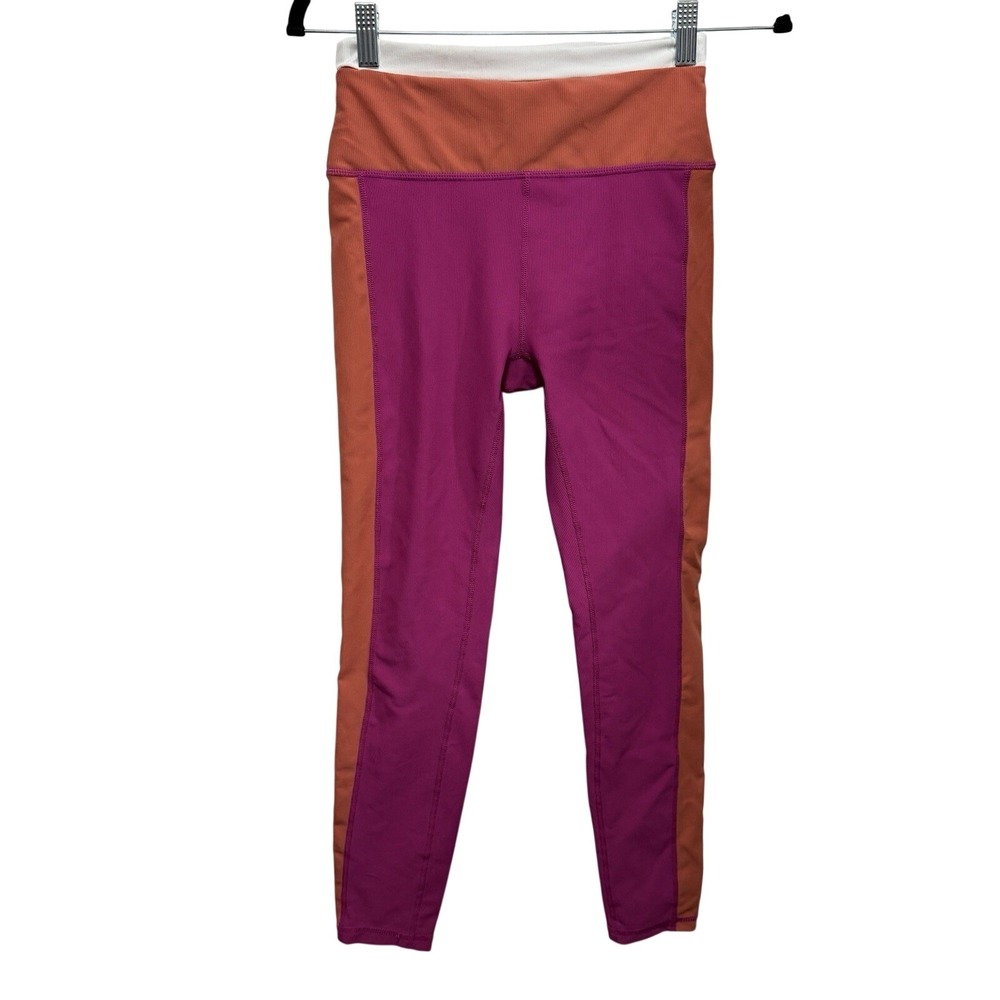 Wilo The Label Womens M Ankle Leggings Pink Orange Ribbed High Rise Athleisure
